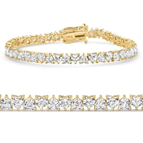P3 POMPEII3 Pompeii 10.50Ct Heart Cut Diamond Tennis Bracelet 14k Yellow Gold 7" Lab Grown (EF,VS)