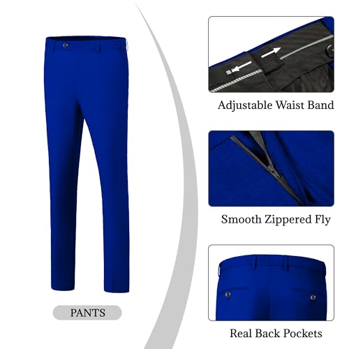 Mens Formal Suits Slim Fit Royal Blue Suit Jacket Vest Pants 3 Piece Set Solid Shawl Lapel Tuxedo Suits for Men Wedding Homecoming Prom Suit XL