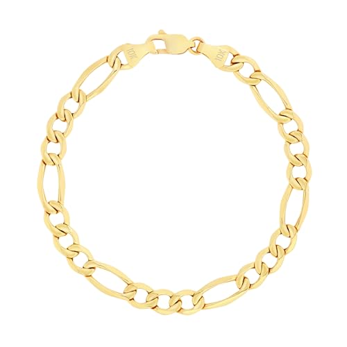 Nuragold 14K Real Yellow Gold Figaro Link Chain Bracelet for Men & Women - 7.5",5.5mm