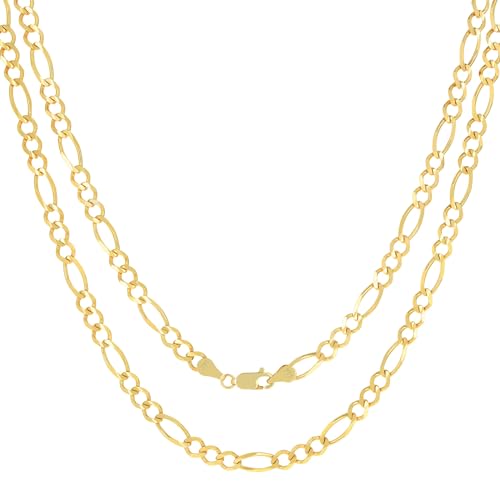 Nuragold 14K Real Yellow Gold Figaro Solid Link Chain Necklace Men & Women - 26",5.5mm
