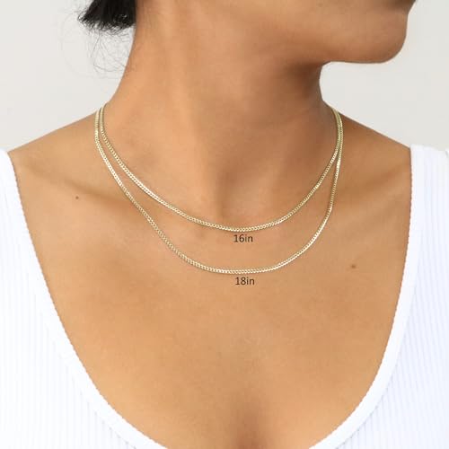 Nuragold 14k Real Yellow Gold Cuban Curb Solid Link Chain Necklace - 2mm - 20"