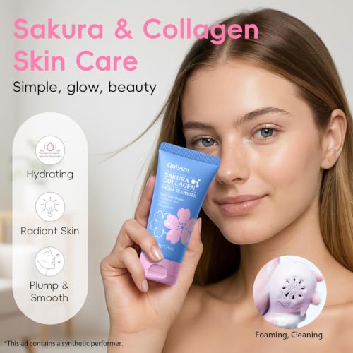 QUIYUM Sakura Collagen Skincare Set - 8-Piece Glass Skin Routine for Women