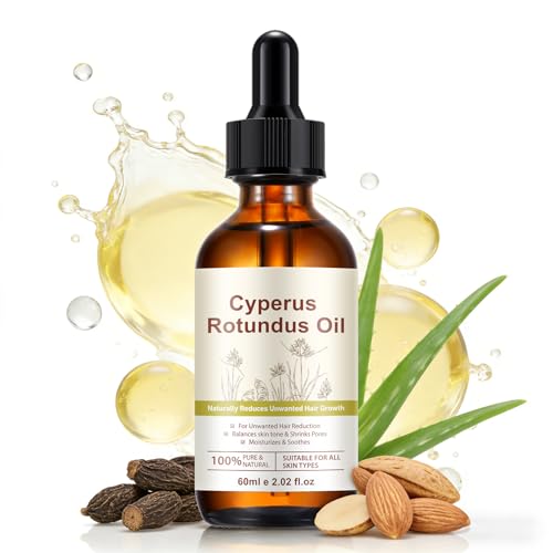 Cyperus Rotundus Oil Women & Men, Natural for Reducing Body Hair Growth, Painless Gentle With Sweet Almond Oil, Aloe, for face & body, Brightens + Minimizes Pores + Hydrates, All Skin Types 60ML