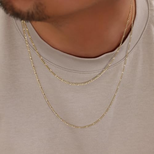 Nuragold 10k Real Yellow Gold Figaro Link 2mm Thin Chain Necklace (16"-26") - 22"