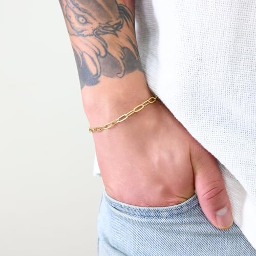 Nuragold 14k Real Yellow Gold 4mm Paperclip Chain Cable Link Bracelet - 7"