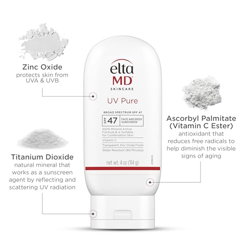 EltaMD UV Pure 100% Mineral Sunscreen, SPF 47 For Kids and Adults, 4 oz