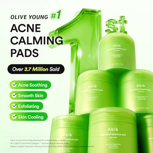 Abib Heartleaf Essence Pad Clear Touch 70 Pads 8.45 fl oz | Soothing Toner Pads for Acne-Prone Skin with Succinic Acid, Niacinamide, Gentle Exfoliation, Korean Skin Care (New/Refillable)
