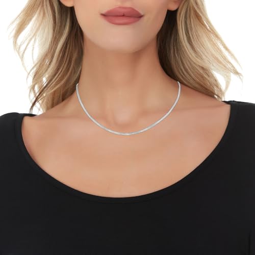 Floreo 14k White Gold 3mm Solid Herringbone Chain Necklace and Bracelet Set, 16 Inch Necklace, 7 Inch Bracelet