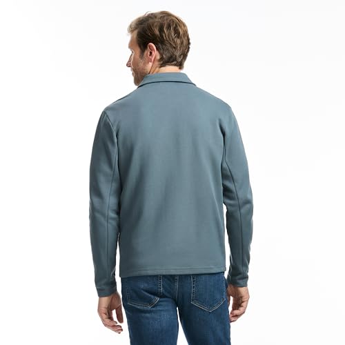 SAKS FIFTH AVENUE Men's Pique Premium Knit Full Zip, Classic-Fit & Richly Detailed, Navy, Large