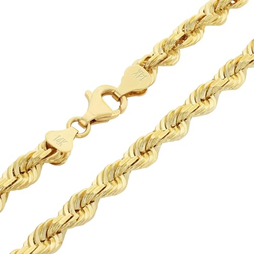 Nuragold 14k Real Yellow Gold Rope Chain Diamond Cut Mens Bracelet - 6mm - 8.5"