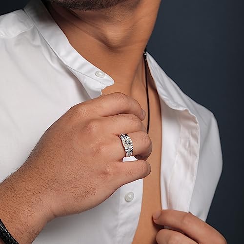 Gem Stone King White Lab Grown Diamond and Black Diamond Ring for Men | 0.19 Cttw | 925 Silver and 10K Yellow Gold | Size 7