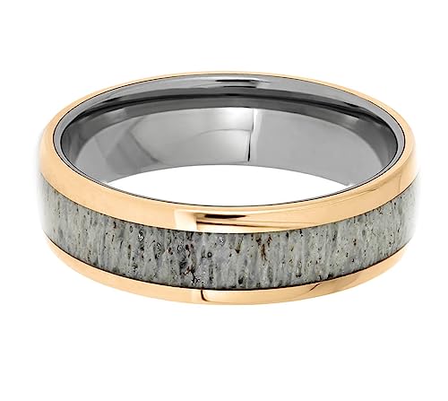 The Men's Jewelry Store (Unisex Jewelry) Deer Antler, 14k Rose Gold 7mm Titanium Comfort-Fit Ring Size 6