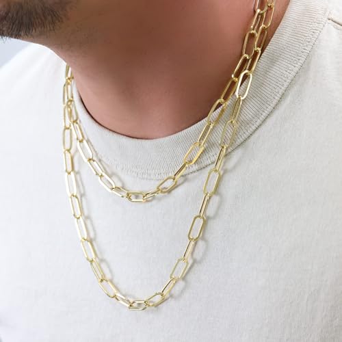Nuragold 14k Real Yellow Gold 7mm Paperclip Chain Cable Link Necklace - 24"