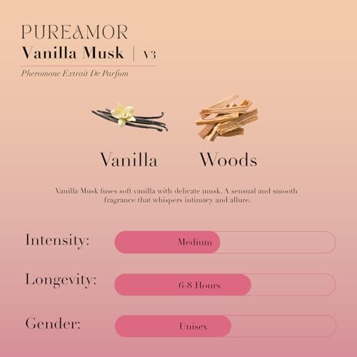 PUREAMOR Pheromone Perfume for Women, Vanilla Musk Extrait de Parfum - Long Lasting Warm Cozy Vanilla Scent, 30% High Concentration, Full Size Fragrance Spray, 1.0 oz / 30 ml