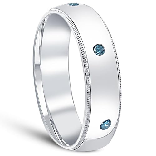 P3 POMPEII3 Pompeii Mens Blue Diamond Wedding Ring 10K White Gold - Size 10