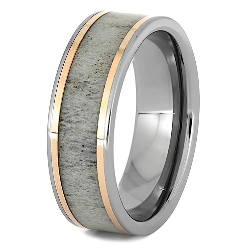 The Men's Jewelry Store (Unisex Jewelry) Deer Antler, 14k Rose Gold 7mm Titanium Comfort-Fit Ring Size 5.5