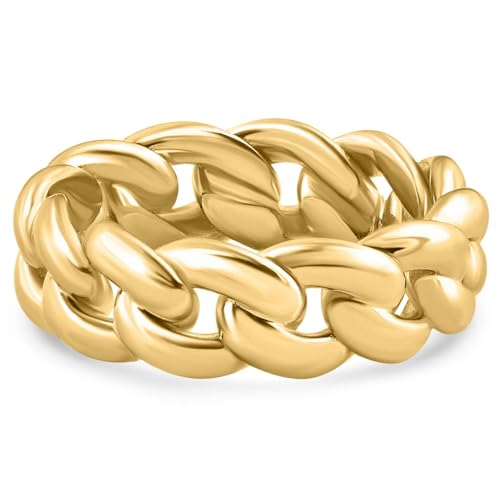 P3 POMPEII3 Pompeii Mens Solid Heavy 8mm 14k Gold Cuban Link Ring - Size 12