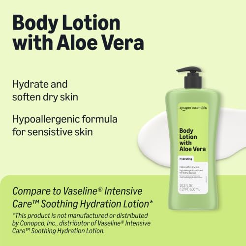 Amazon Essentials Hydrating Body Lotion with Aloe Vera, Hypoallergenic Formula for Daily Use, 20.3 Fl Oz