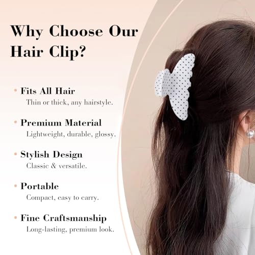 2 Acetate Hair Claw Clip for Women, 3.8-Inch Black and White Polka Dot Big Hair Clips Strong Hold No Slip Claw Clips for Thick or Thin Hair
