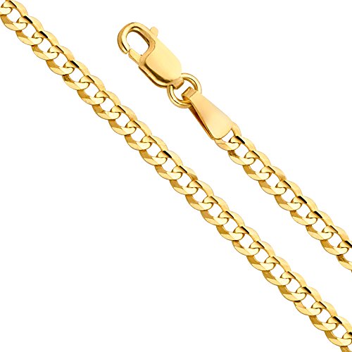 14k REAL Yellow Gold Solid Men's 3.5mm Cuban Concave Curb Chain Necklace with Lobster Claw Clasp - 22"