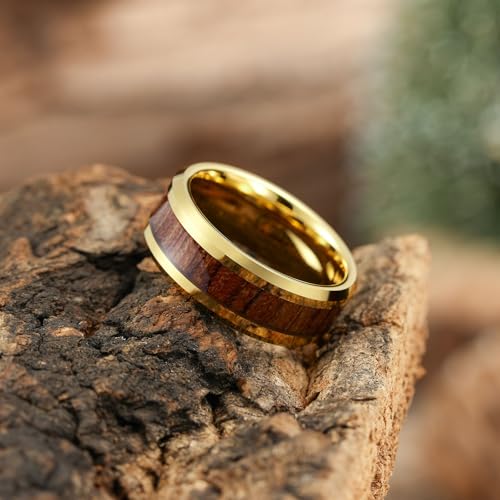 Mens 8mm Tungsten Wedding Band Natural Wood Inlaid Engagement Rings Size 9