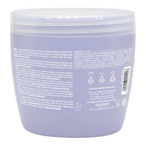 ALFAPARF MILANO Semi di Lino Smooth Mask for Frizzy and Rebel Hair - Intensive Detangling Hair Treatment - Controls Frizz - Straightens and Hydrates Unruly Hair, 16.9 fl. oz.