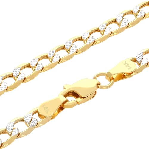 Nuragold 14k Real Yellow Gold Cuban Curb 4.5mm Pave Dia-Cut Chain Necklace - 16"