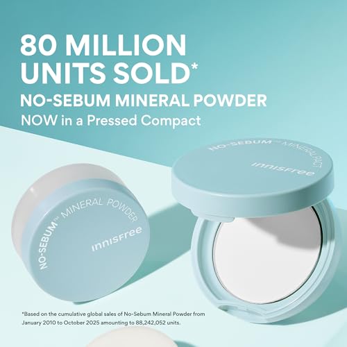 innisfree No Sebum Mineral Pact | Korean Pressed Setting Powder Compact | Transluscent Oil and Shine Control | Smooth, Mess - Free Applications | Includes Mirror & Powder Puff