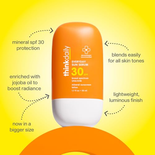 Thinkdaily Everyday Sun Serum SPF 30, Mineral Sunscreen for Face, 1.7 Fl Oz