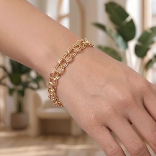 Floreo 14k Yellow Gold 5.8mm Double Chino Link Chain Charm Bracelet 8 Inch