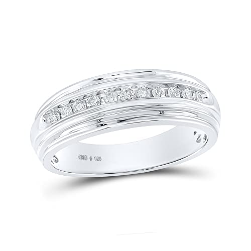 Sonia Jewels Solid 925 Sterling Silver Real Natural Diamond Mens Wedding Band Ring 1/4 Carat - Size - 10.5 (.25 Cttw)