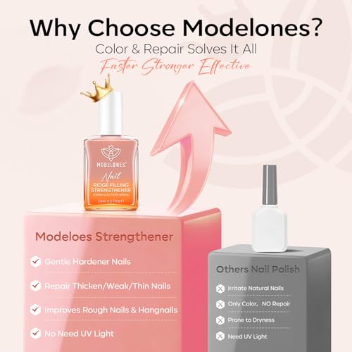 Modelones Nail Strengthener and Growth, Nail Hardener, Nude Nail Polish