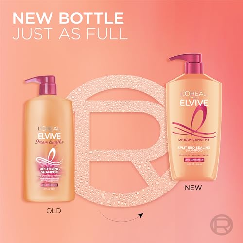 L'Oreal Paris Elvive Dream Lengths Restoring Shampoo With Fine Castor Oil and Vitamins B3 and B5 for Long, Damaged Hair, Visibly Repairs Damage Without Weighdown With System, 28 Fl Ounce