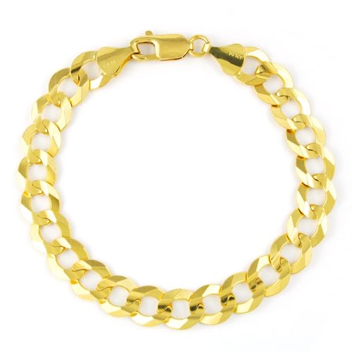 Nuragold 14k Real Yellow Gold Cuban Curb Solid Link Chain Men Bracelet 10mm - 9"