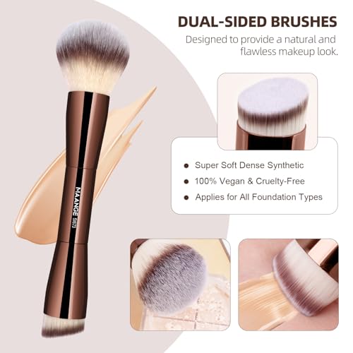 MAANGE 20 PCS Foundation Makeup Brush Set, Double-ended Kabuki Contour Brush for Liquid Powder Concealer Blending Blush Face Makeup Tools with Gift Box (Coffee)