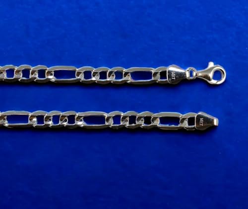 14K White Gold SOLID Figaro Necklace Bracelet Chain Real Gold Men Women Jewelry 3.7g | 4mm | 7 Inches | MADE IN ITALY
