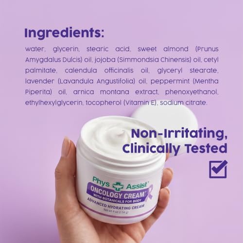 PhysAssist - Oncology Body Cream with Botanicals, 4 oz. Soothing and Hydrating to Stressed Skin. Made with Oils of Lavender, Calendula, and Peppermint. Non-Irritant, Clinically Tested.