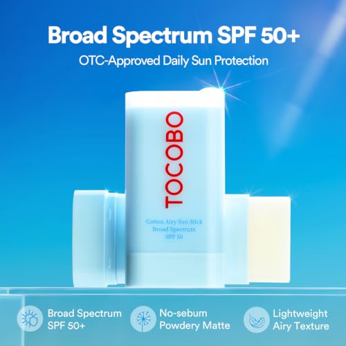 TOCOBO Cotton Airy Sun Stick SPF 50 Broad Spectrum Korean Matte Sunscreen Stick for Face - Travel Size Sebum Control Sunblock -Vegan, Lightweight, 0.67 oz (1single pack)
