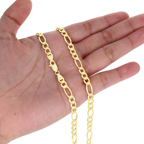 Nuragold 14K Real Yellow Gold Figaro Link Chain Bracelet for Men & Women - 7.5",5.5mm