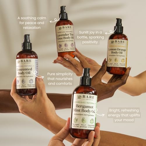 BARE BOTANICS 8oz Unscented Body Oil - Natural Skin and Hair Oil