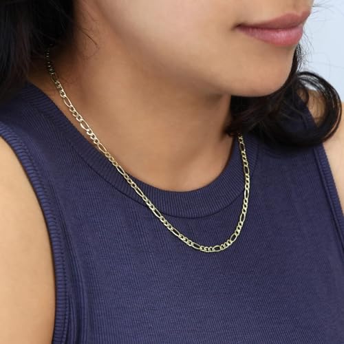 Nuragold 10K Real Yellow Gold Figaro Link Chain Necklace for Men & Women - 18",3.5mm