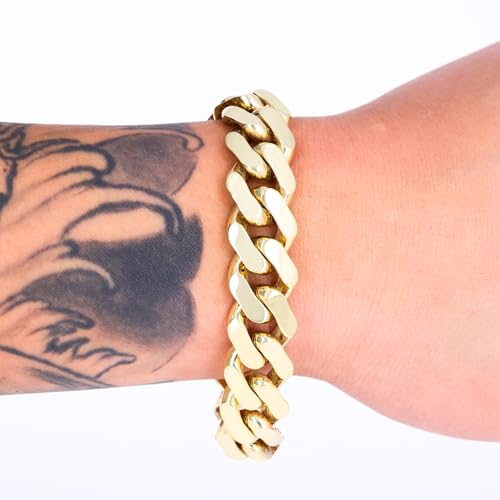 Nuragold 10k Real Yellow Gold Monaco 15mm Miami Cuban Chain Mens Bracelet - 8"