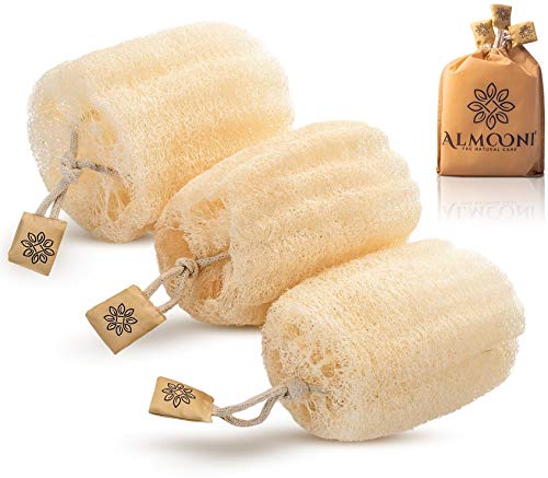 ALMOONI Natural Loofah Body Scrubber, Egyptian Loofah Sponge, 3 Count