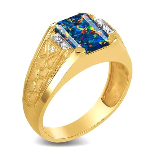 S925 Silver/10K/14K/18K Solid Gold 2CT Emerald-Shaped Black Opal Ring for Men Signet Anniversary Rings Engagement Rings Jewelry for Man Him Father Size 4-16