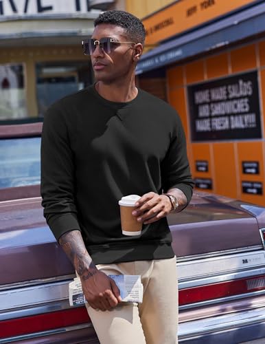COOFANDY Mens Long Sleeve Casual Sweatshirts Crew Neck Fashion Pullover Fleece Winter Sweatshirt Soft Cotton Pullovers Black