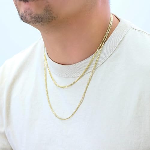 Nuragold 10K Real Yellow Gold Round Box 2.5mm Venetian Link Chain Necklace - 18"
