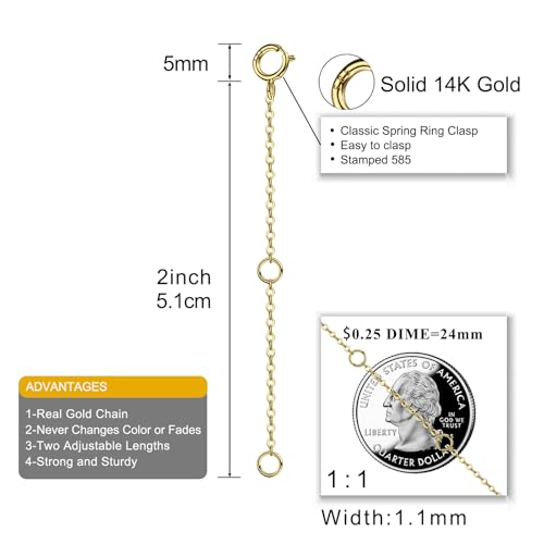 Lulau 14K Solid Gold Necklace Extender for Women 2"(14K Yellow Gold-2 Inch)
