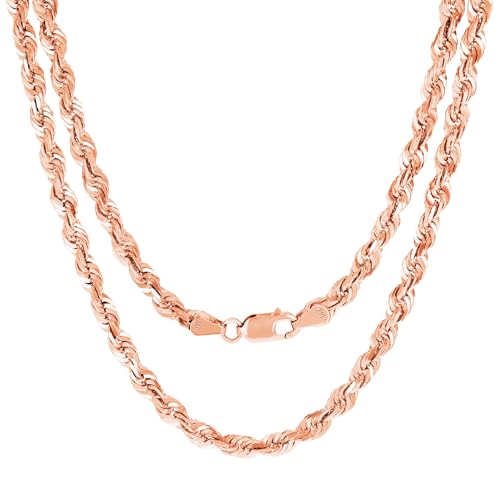 Nuragold 14k Real Rose Gold 6mm Rope Chain Diamond Cut Necklace (18"-30") - 30"