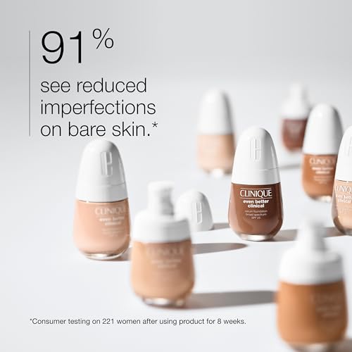 Clinique Even Better Clinical Serum Liquid Foundation SPF 25 With Vitamin C, Salicylic Acid + Hyaluronic Acid For Combination to Oily Skin Types | Full Coverage + Matte Finish, Cream Whip, 1 Fl Oz
