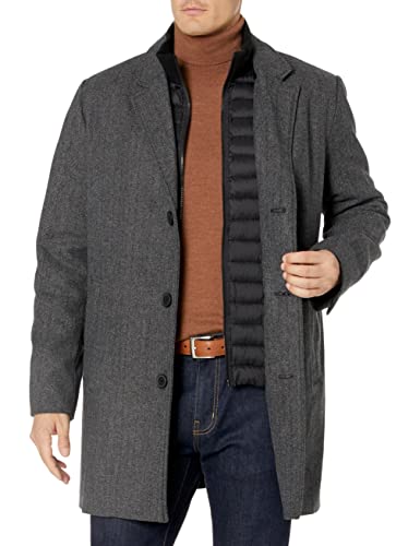Dockers Men's Henry Wool Blend Top Coat (Regular and Big & Tall Sizes) , Charcoal Herringbone, X-Large